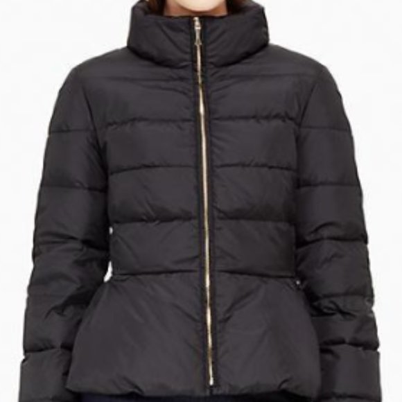 KATE SPADE Peplum Puffer Jacket In Black - Picture 2 of 6